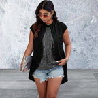 Plus Size Asymmetrical Hem Sparkly Patchwork Top