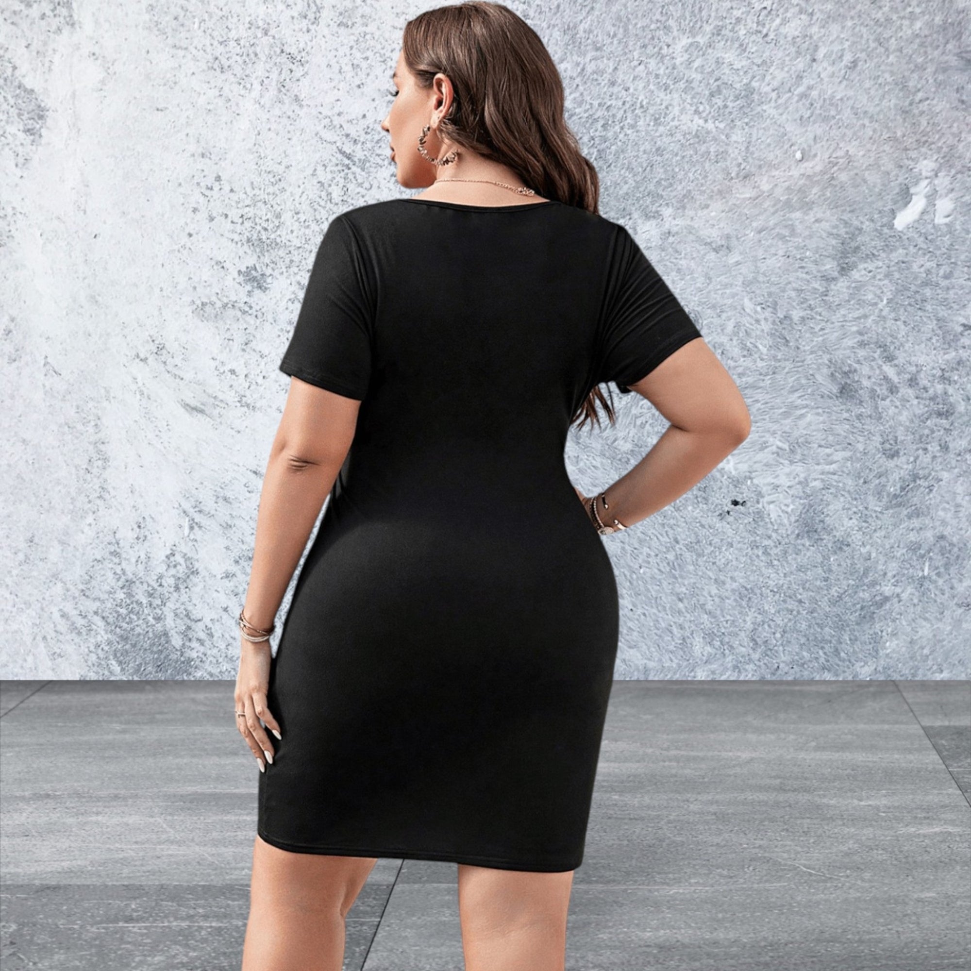 Plus Size Short Sleeve Cutout Tie Front Dress