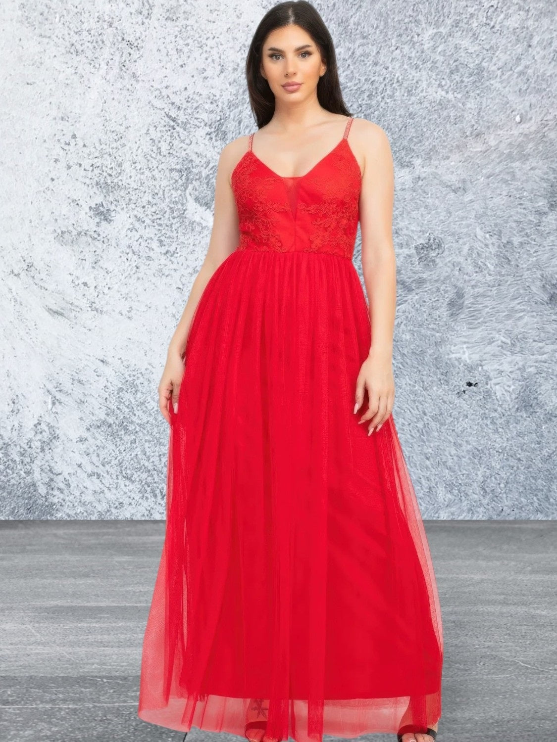 Women's Glitter Straps Mesh Tulle Maxi Dress