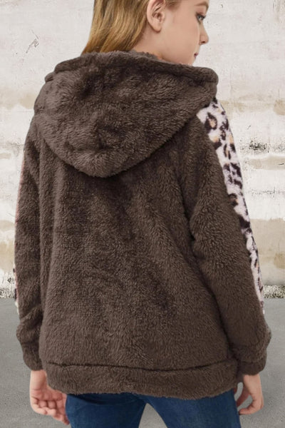 Girls Leopard Print Faux Fleece Jacket