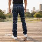 Men's Slim Fit Distressed Jeans with Ring Stitching