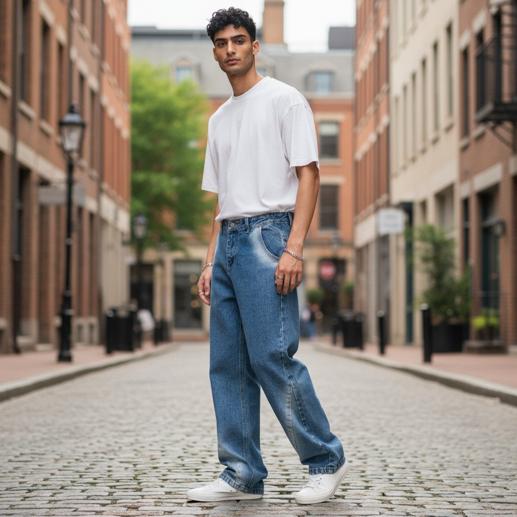 Men's Denim Washed Straight Leg Jeans