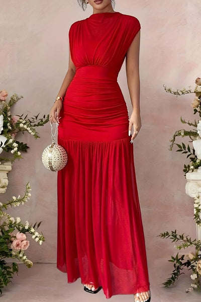 Ruched Cap Sleeve Maxi Dress