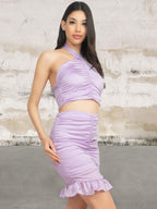 Halter Neck Sleeveless Crop Top Skirt Set