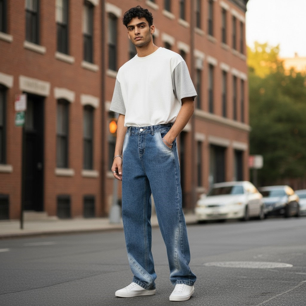 Men's Denim Washed Straight Leg Jeans