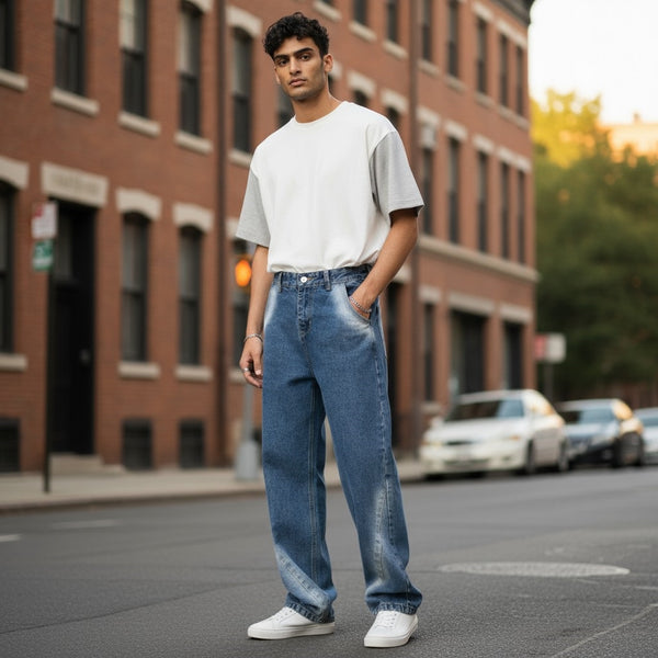 Men's Denim Washed Straight Leg Jeans