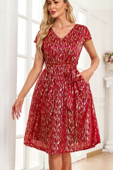V-Neck Metallic Print Dress