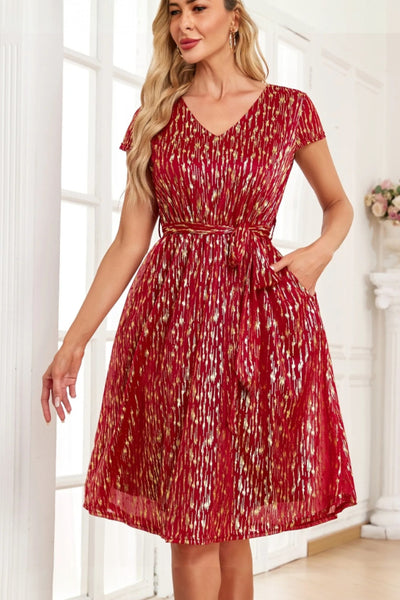 V-Neck Metallic Print Dress