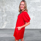 Women's Puff Short Sleeve V Neck Mini Dress