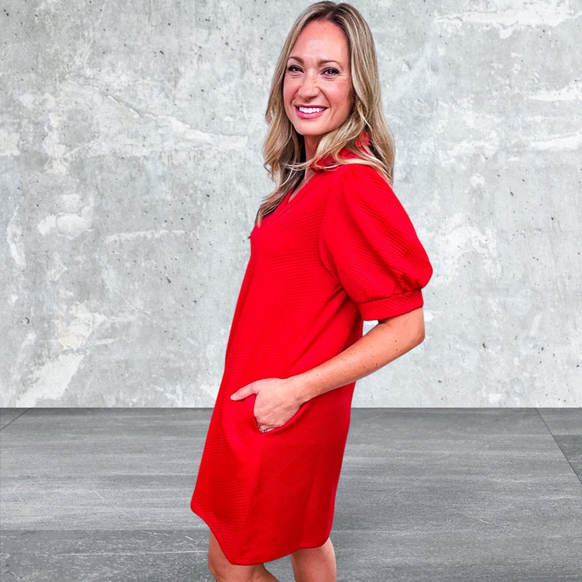 Women's Puff Short Sleeve V Neck Mini Dress