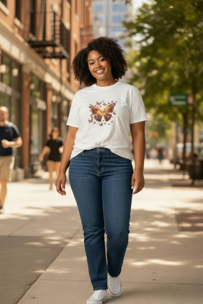 Short Sleeve Butterfly Graphic White T-Shirt