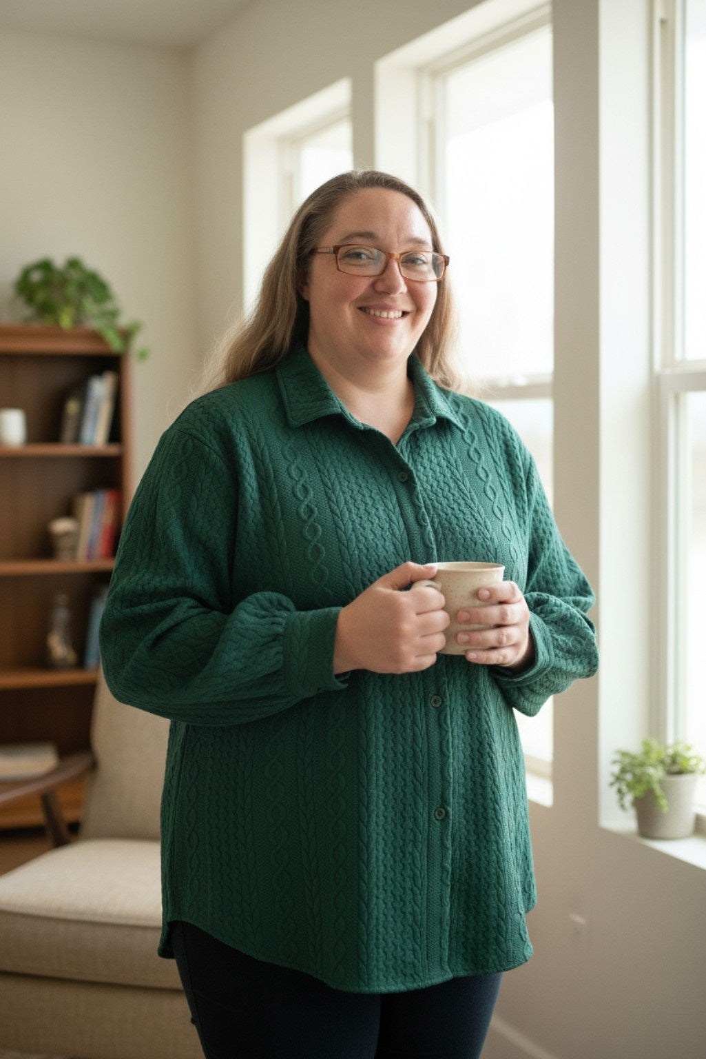 Women's Cable Texture Long Sleeve Shacket