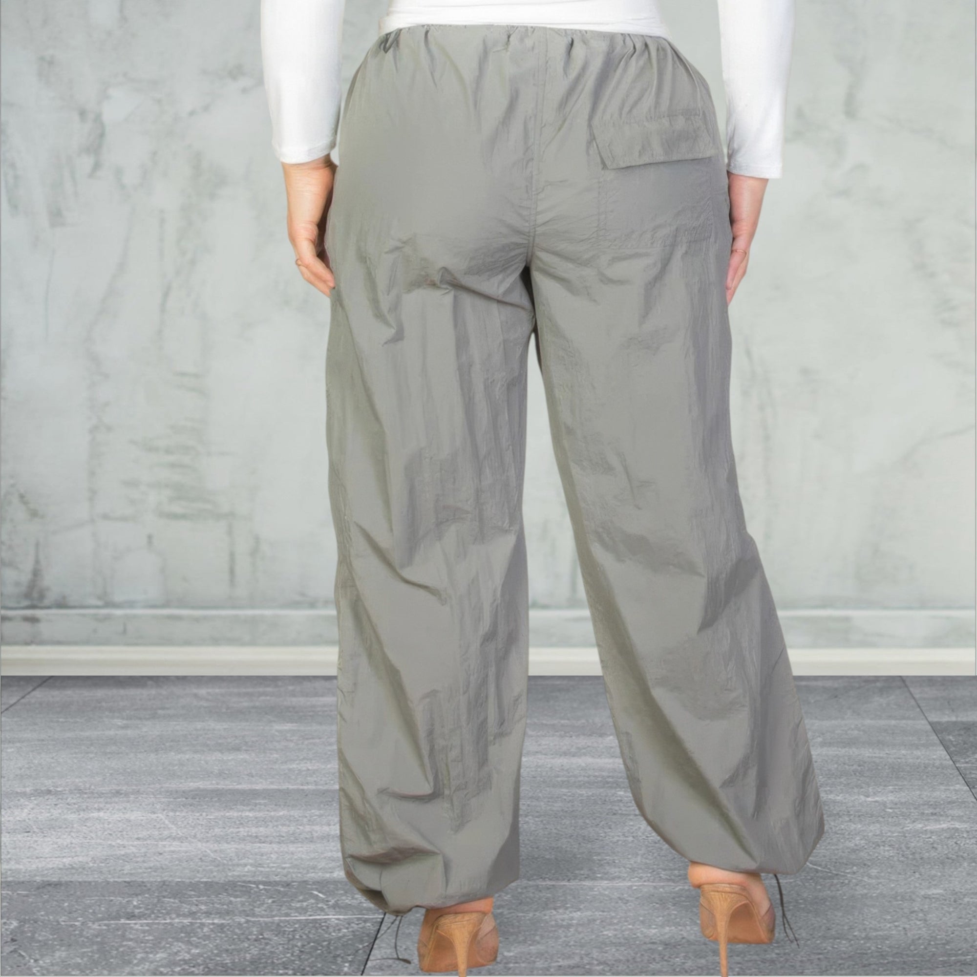 Plus Size Drawstring Waist Parachute Pants