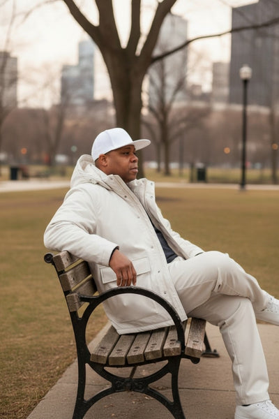 Men's Thick Padded Hooded Off White Coat