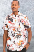 Men's Tropical Print Button Down Short Sleeve Shirt