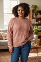 Plus Size Plaid Round Neck Sweater