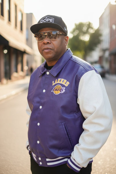 Men's Faux Pu Collared Varsity Jacket