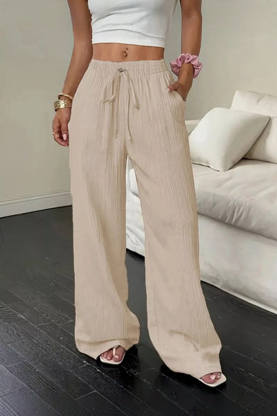 Wide Leg Pants with Drawstring