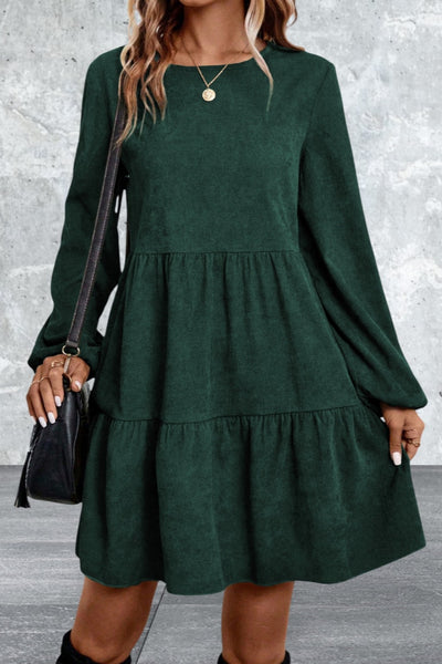 Women Lantern Sleeve Tiered Short Dress