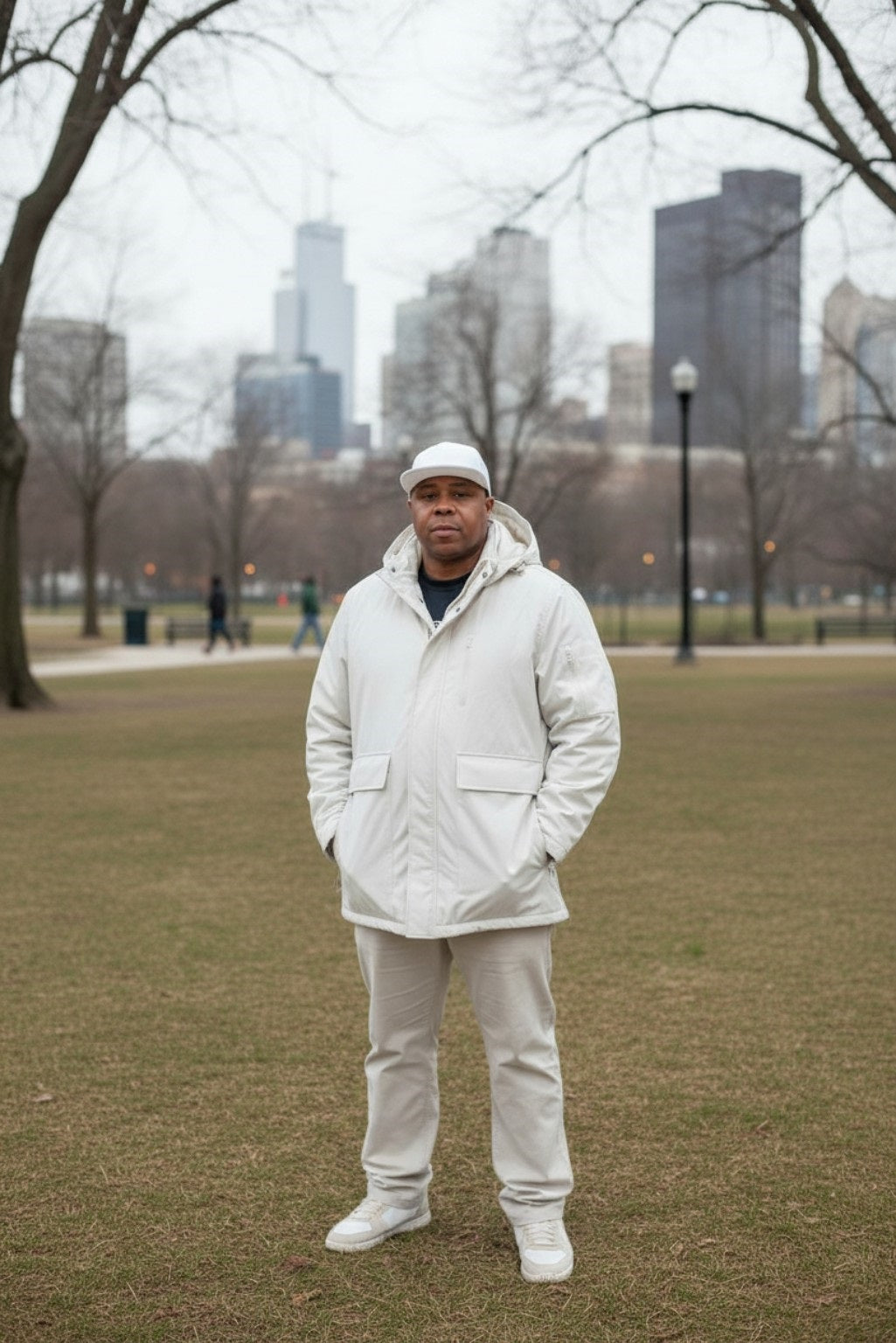 Men's Thick Padded Hooded Off White Coat