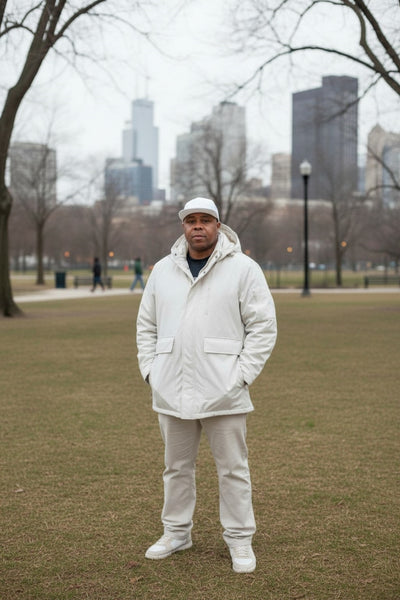 Men's Thick Padded Hooded Off White Coat