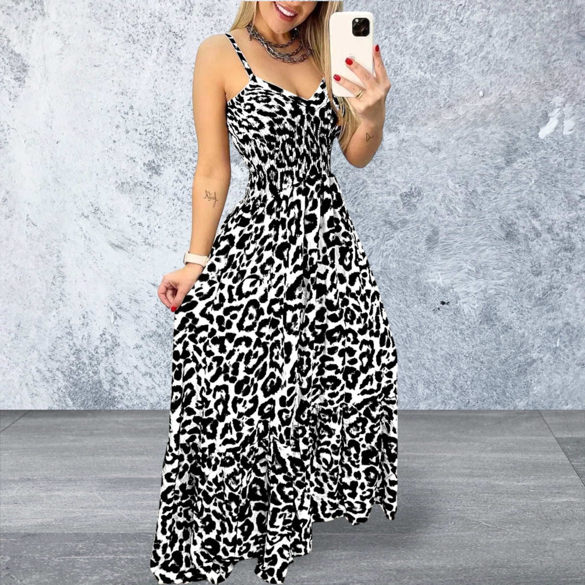 Leopard Print Spaghetti Strap Maxi Dress