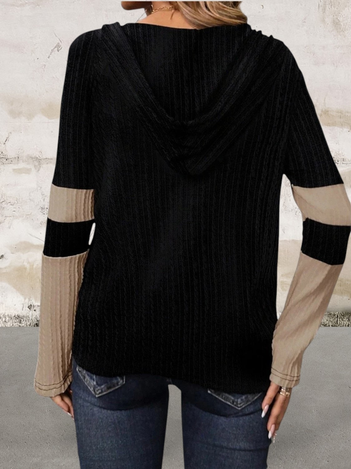 Long Sleeve Drawstring Hooded Top