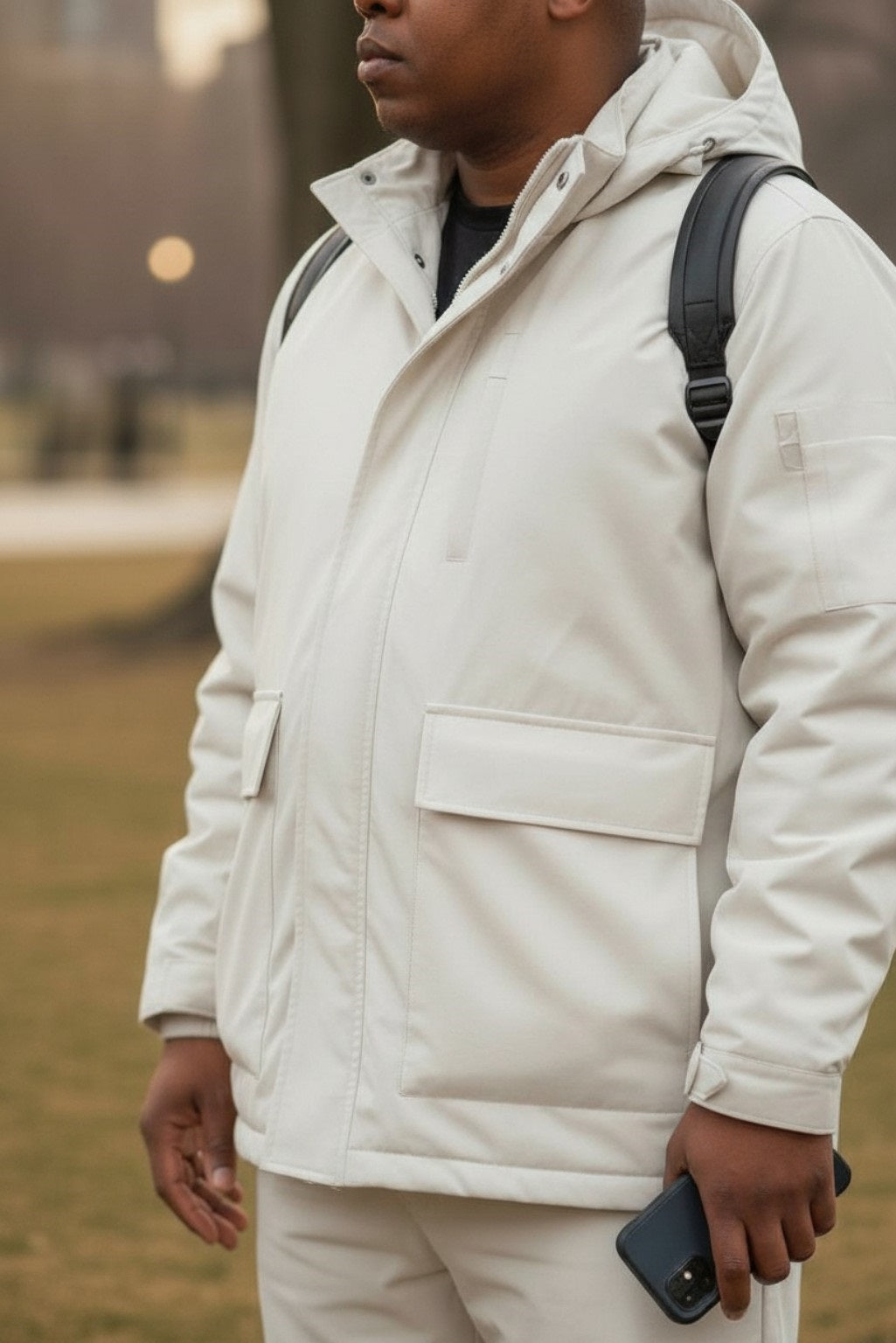 Men's Thick Padded Hooded Off White Coat