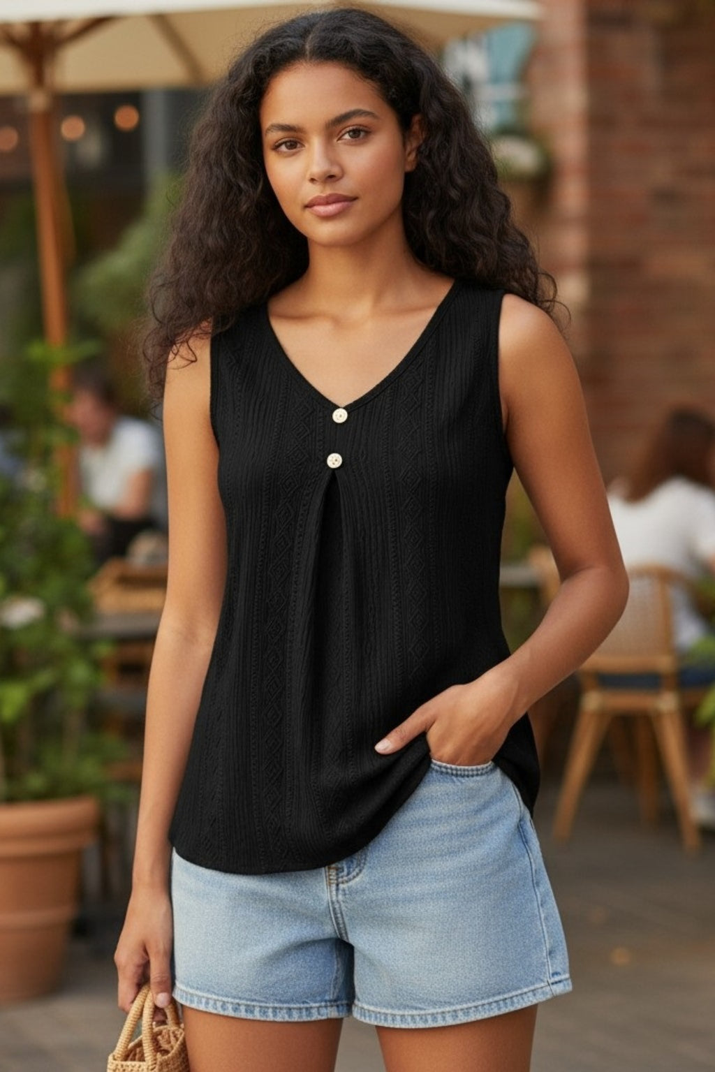 Sleeveless  Slightly stretchy Lace V-Neck Tank Top