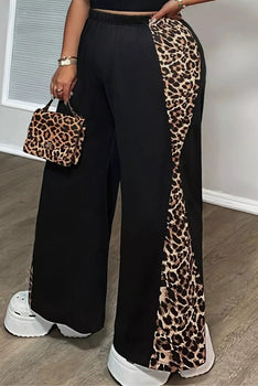 Plus Size Leopard Print Wide Leg Pants