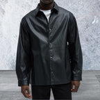 Long Sleeve Faux Leather Snap Button Front Shirt