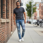 Men Creased Biker Denim Jeans