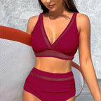 Deep V Lace Two Piece Sleeveless Swimsuit