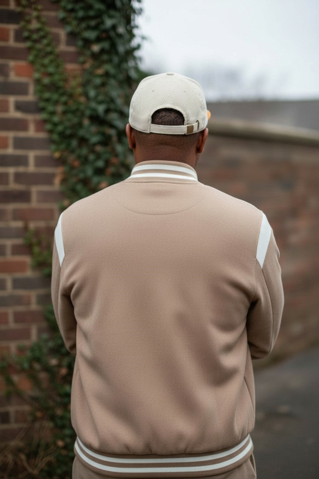 Men's Beige Varsity Button Front Suede Jacket