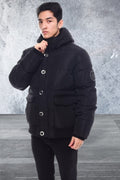Mens Black Bomber Removable hood Jacket