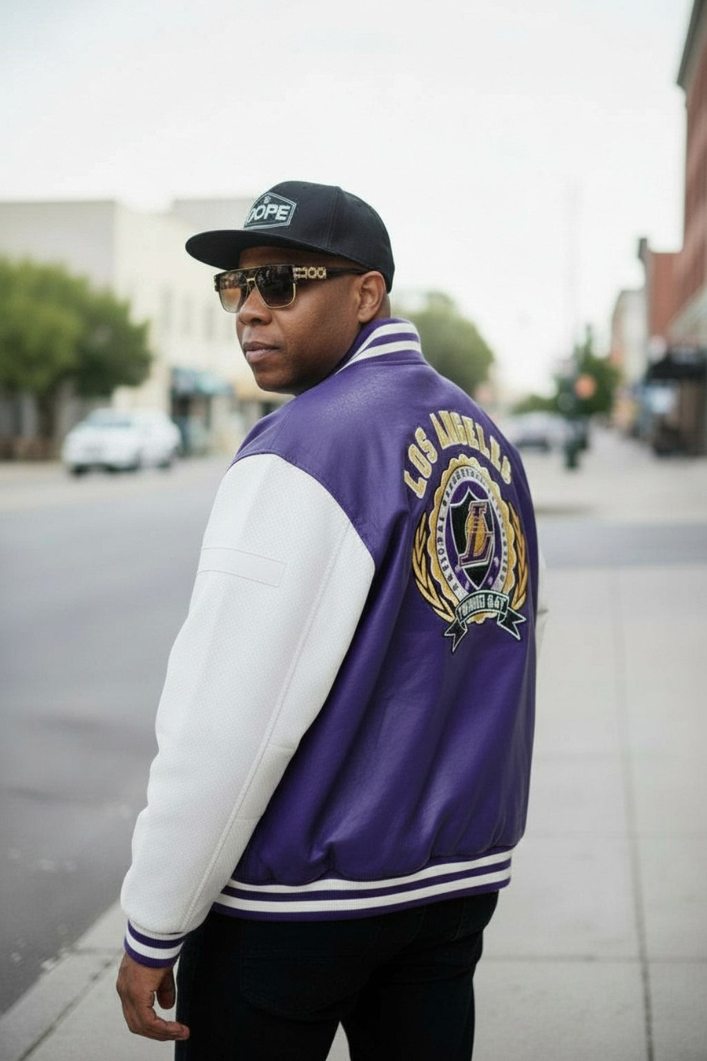 Men's Faux Pu Collared Varsity Jacket