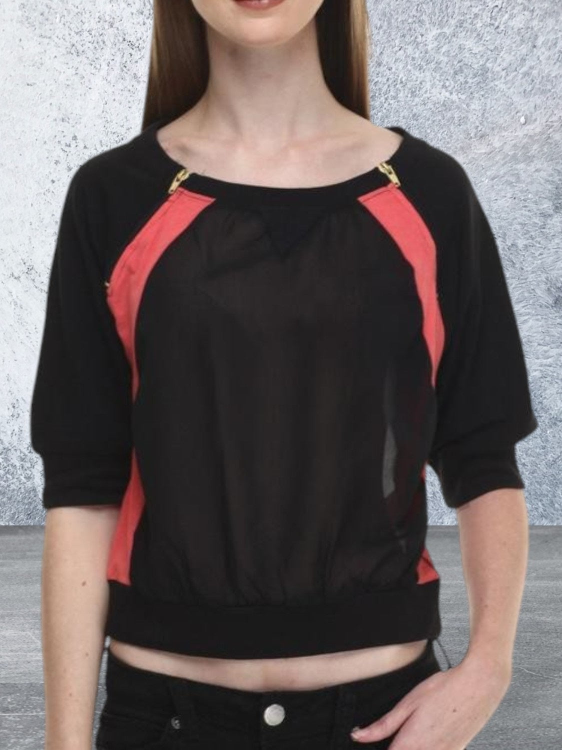 Apple Bottoms Zip Off The Shoulder Sheer Crop Top