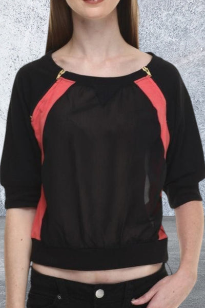 Apple Bottoms Zip Off The Shoulder Sheer Crop Top