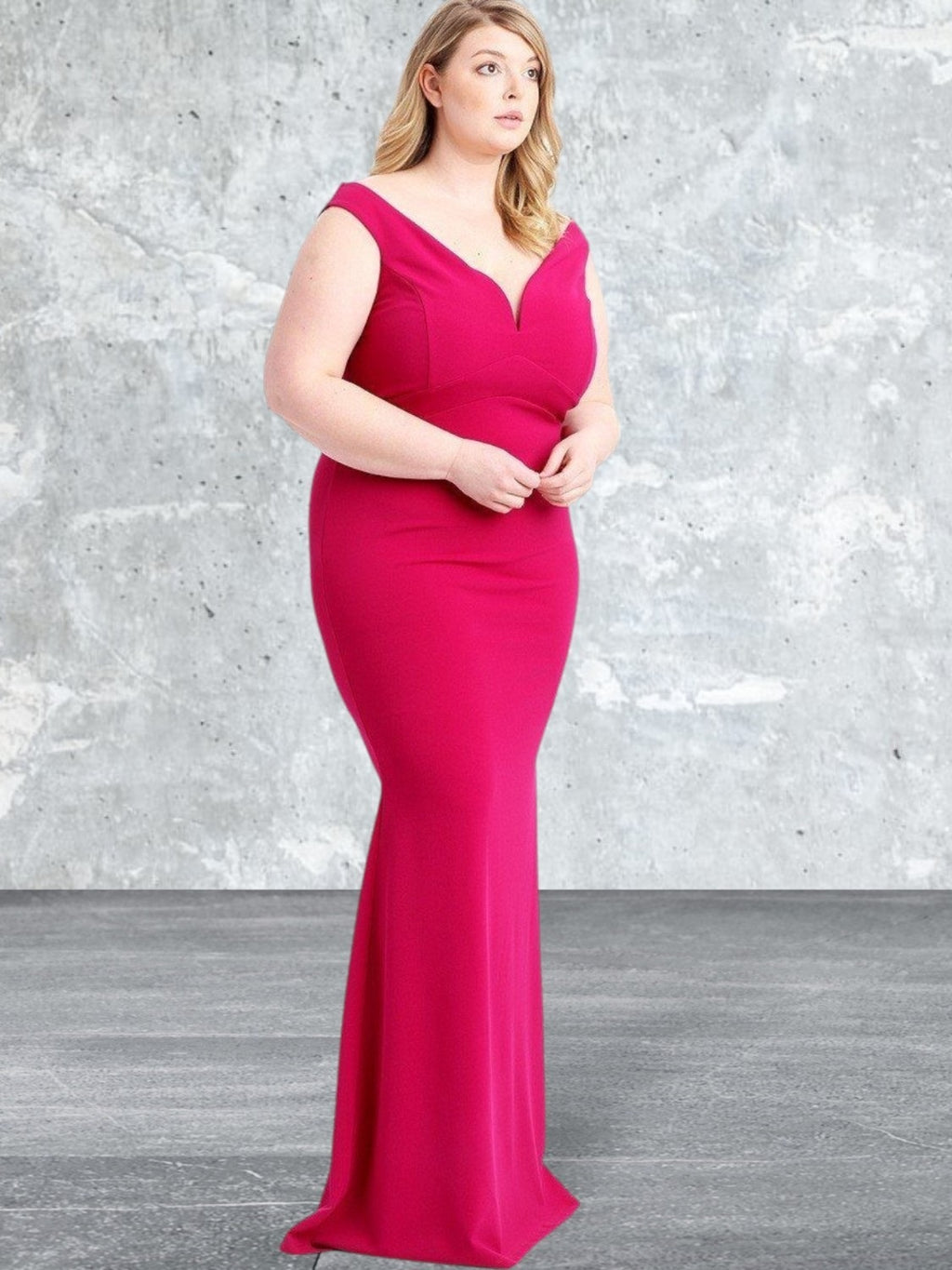 Plus Size V-Wire Neck Off The Shoulder Long Dress