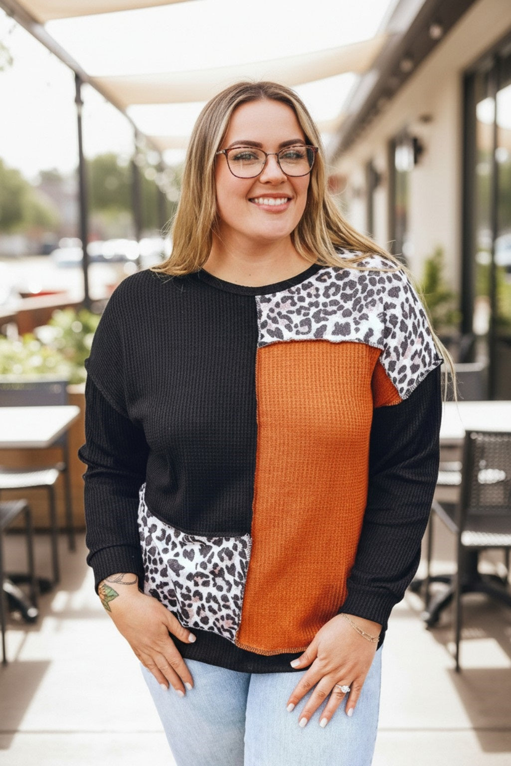 Plus Size Leopard Waffle Knit Top