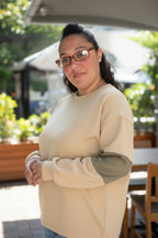 Plus size contrast texture patchwork pullover sweatshirt