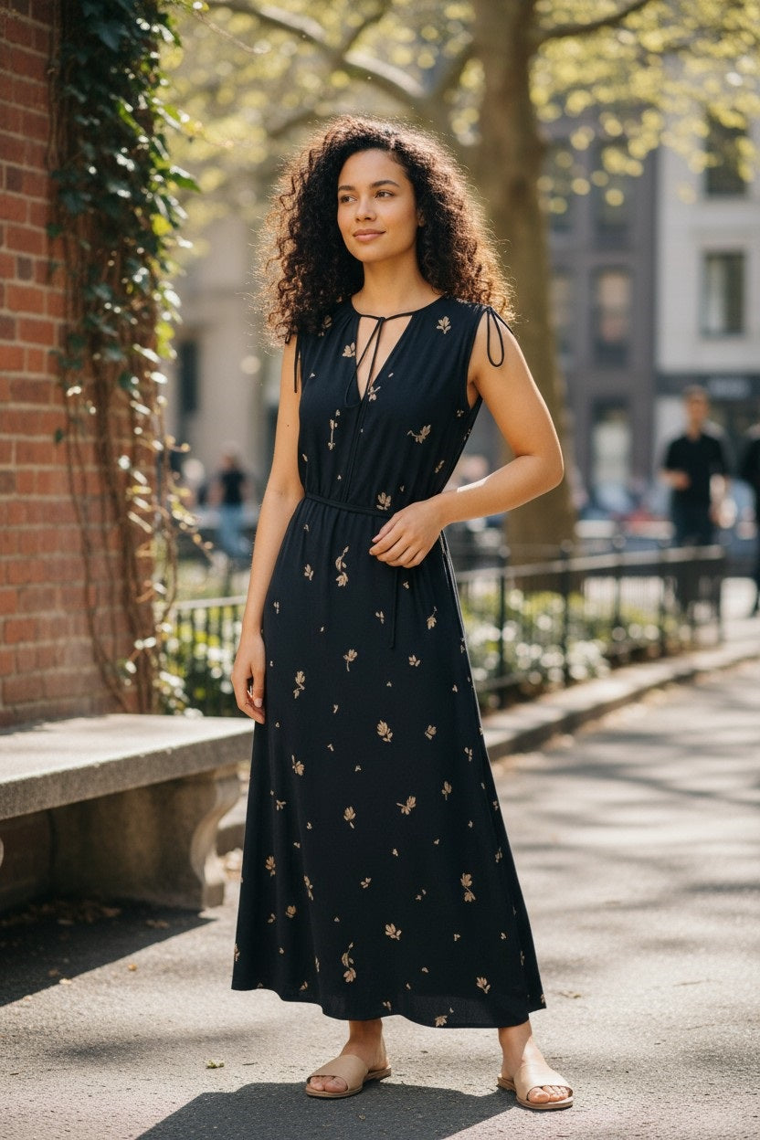 Sleeveless V-Neck Floral Flared Dress