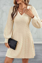 Long Sleeve Lace Detail V-Neck Dress