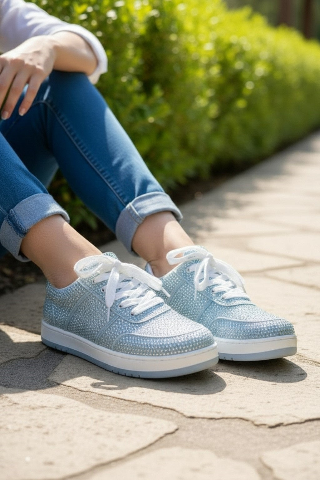 Women's Rhinestone Lace-Up Sneakers