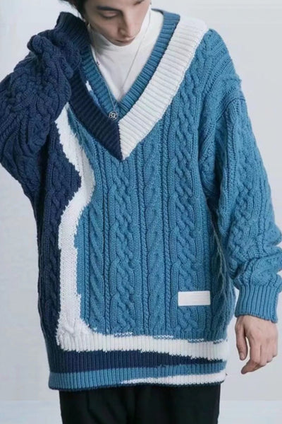 Men's Cable Knit V-Neck Sweater