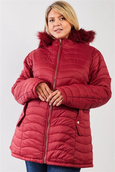 Plus Size Juniors Reversible Fur Double-sided Cotton Twill Parka & Puffer Jacket