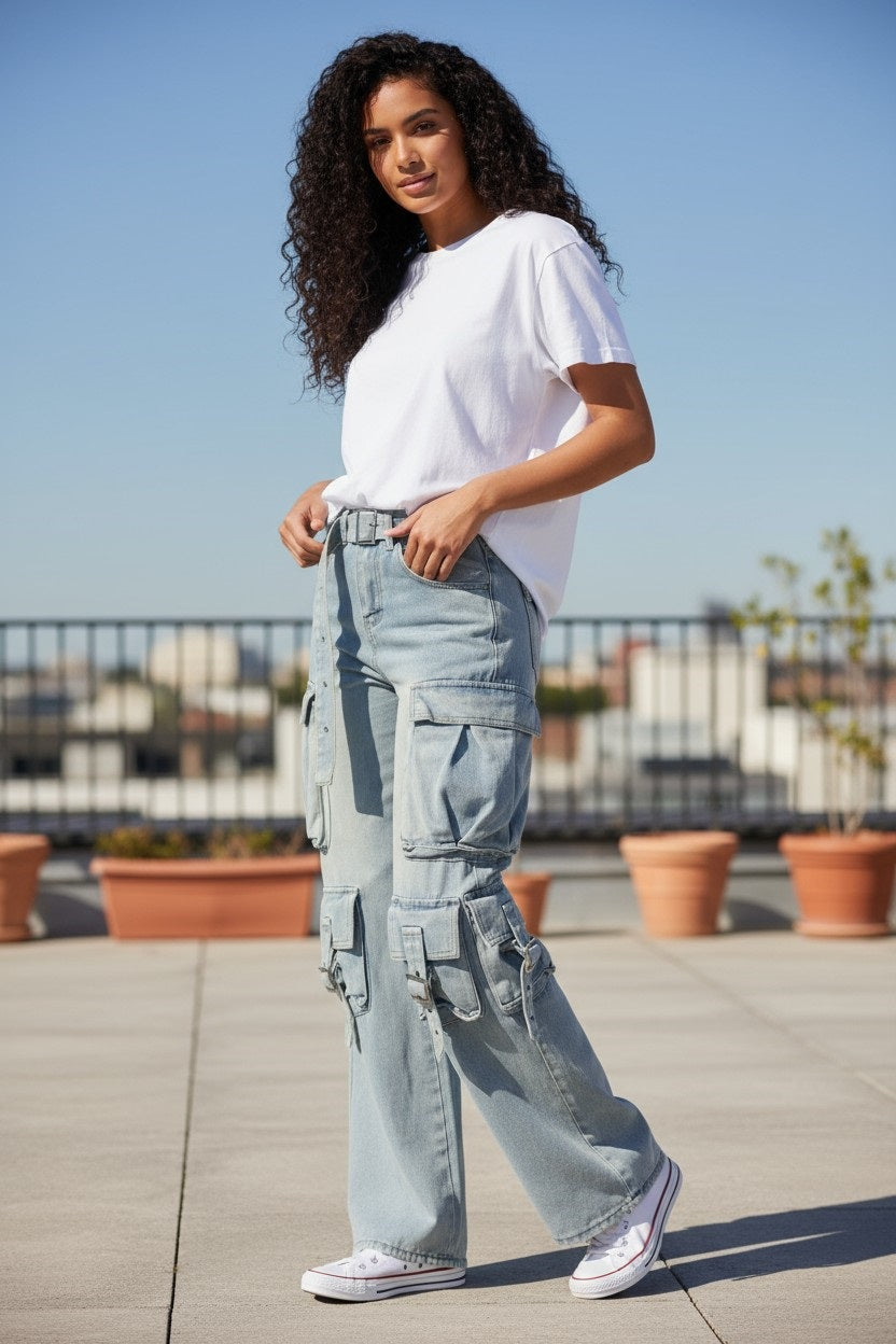 Women's Belted Denim Cargo Jean