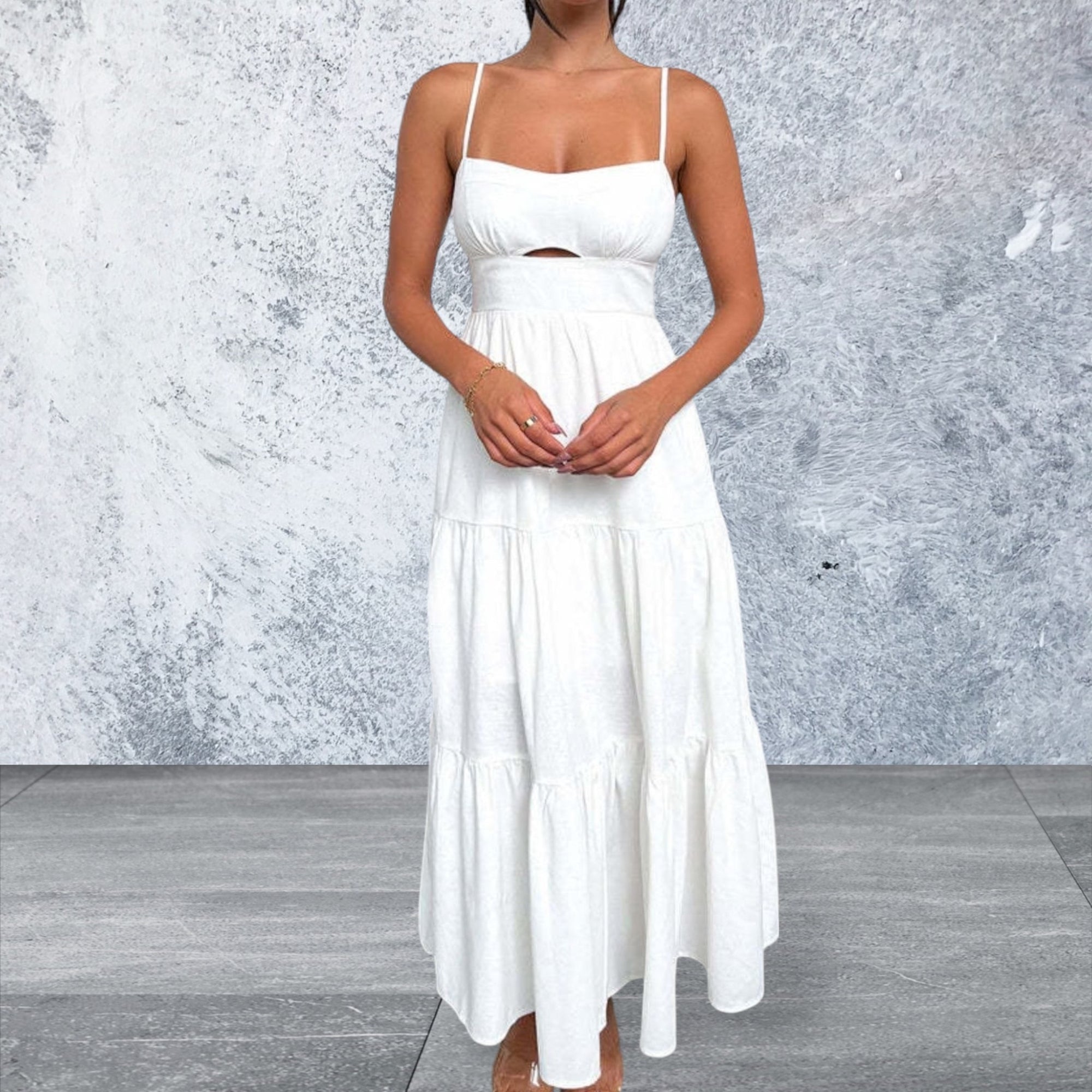 Cut-Out Tiered Dress with Spaghetti Straps