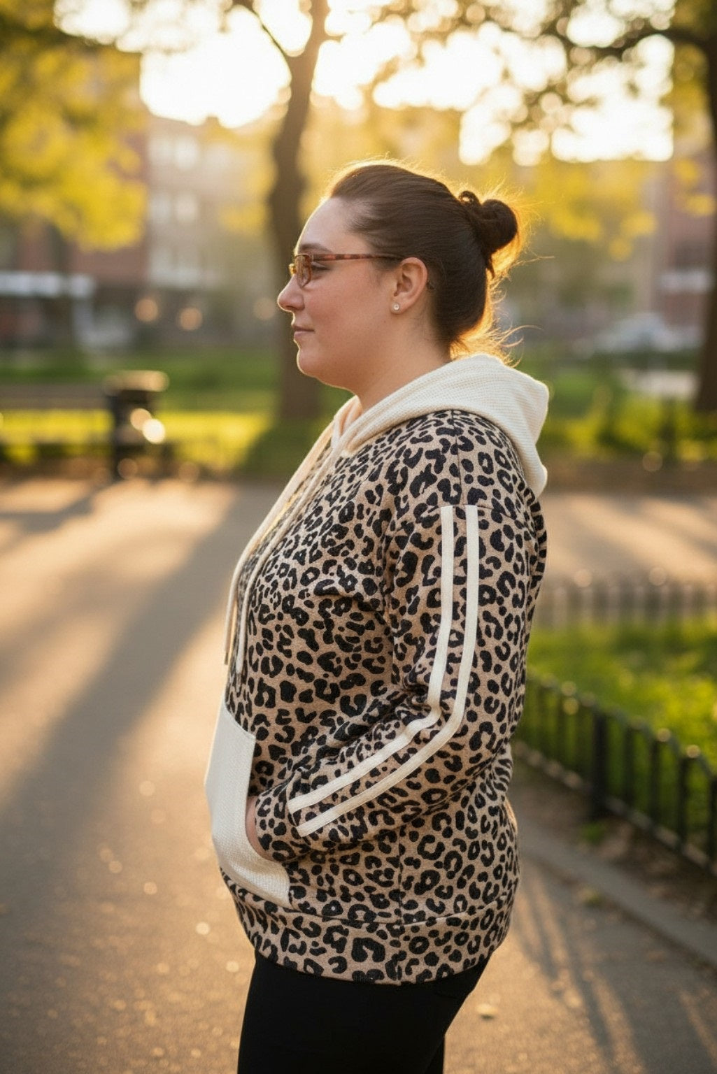Leopard Print Kangaroo Pocket Hooded