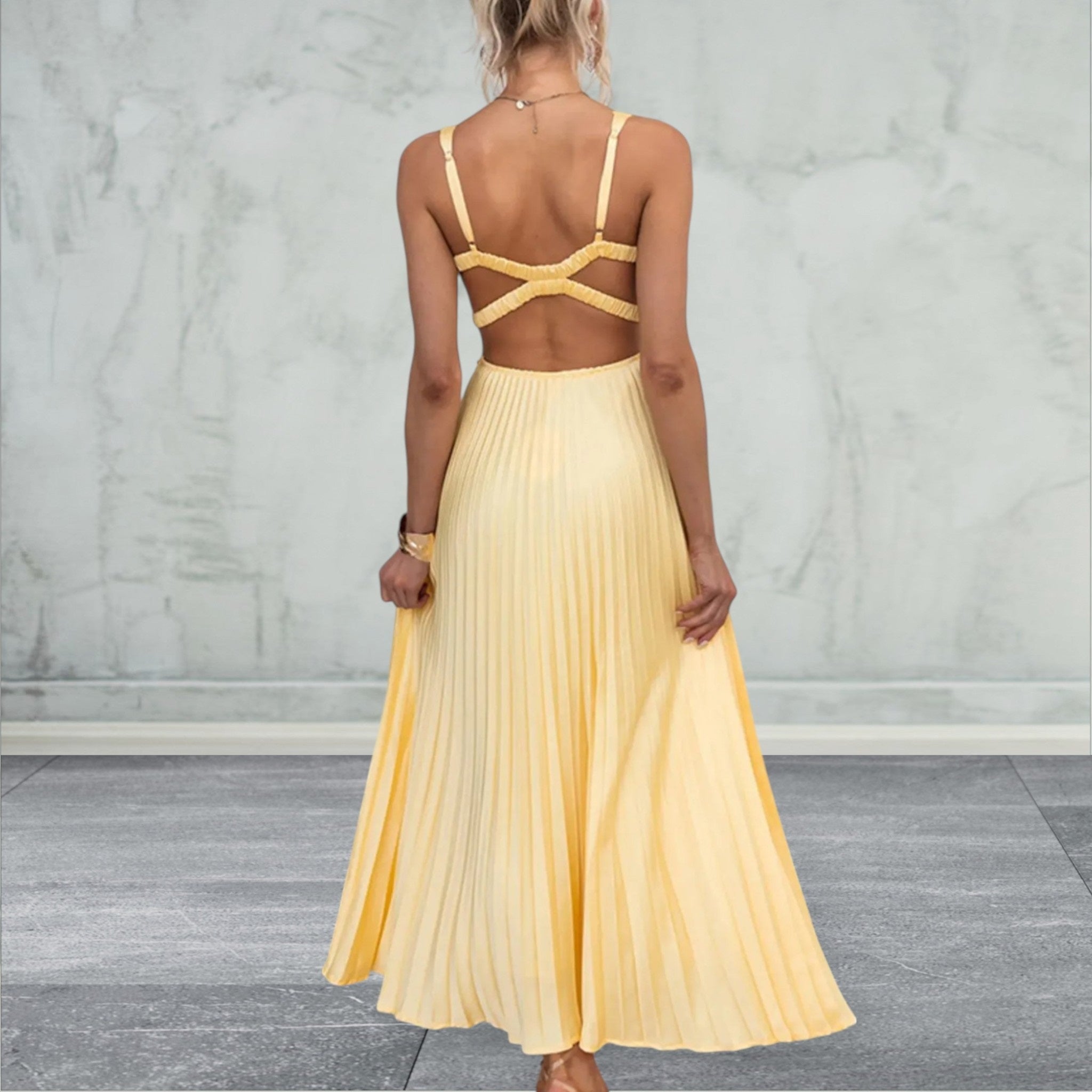 Sleeveless Pleated V-Neck Maxi Dress